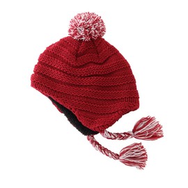 Magracy Toddler Earflap Beanie for Boys Girls Kids Sherpa Lined Winter Knit Hat with Flaps Red L