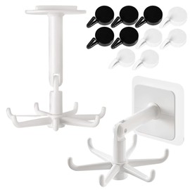 2 Pack Rotating Adhesive Hook Hanger – 10-Hook Kitchen & Bathroom Organiser, Under Cabinet Storage for Utensils, Towels & Tools, Space-Saving Swivel Hooks for Home & Garage