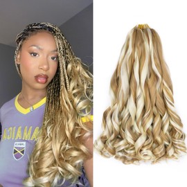 French Curl Braiding Hair 8Packs 16 Inch PreStretched Synthetic Spiral Curly Crochet P27/613 Ombre 75g/Pack Curly Hair Extensions for Black Women (16Inch,8Packs,P27/613)