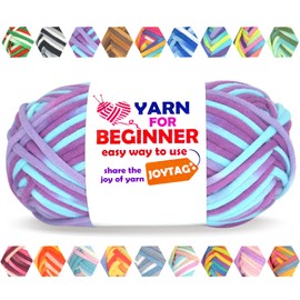 50g Rainbow Beginner Crochet Yarn for Crocheting and Knitting Multicolor Cotton Crochet Yarn for Beginners with Easy-to-See Stitches Cotton-Nylon Blend Easy Yarn for Beginners(Purple Blue Tone)