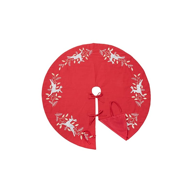 Embroidered Reindeer Christmas Tree Skirt
