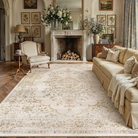 WondRg 8x10 Beige Washable Neutral Area Rug Living Room