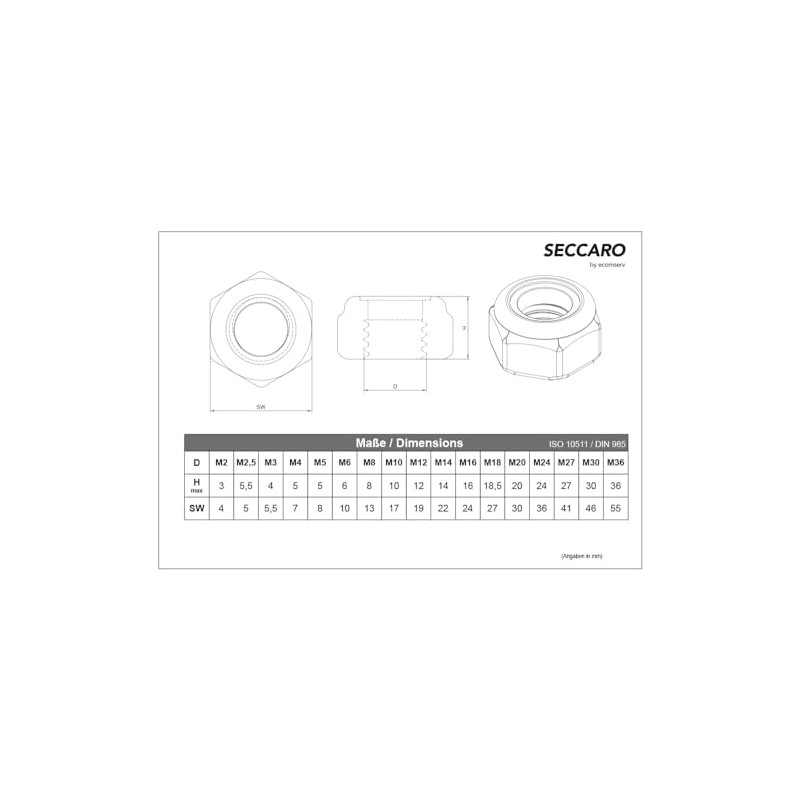 SECCARO M8 Locking Nut Stainless Steel V2A VA A2 DIN