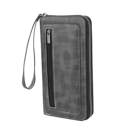 AfitLulu Long Wallets for Men, PU Leather Men's Wallets with Removable Wrist Strap, Multi Card Slot Mens, Zipper Wallets for Men with 8 Card Slots and Zipper Coin Pocket (Grey)