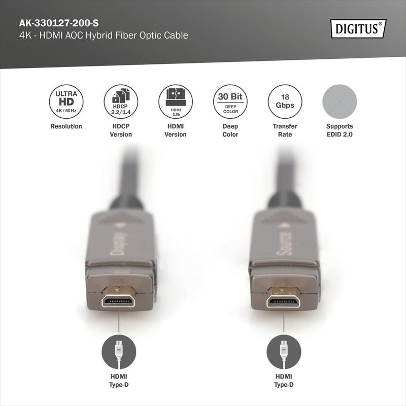 DIGITUS 4K HDMI AOC Connection Cable HDMI to HDMI; 4K