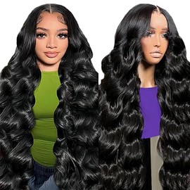 Lakaisa Body Wave Human Hair Wig Lace Frontal Perücke Damen Echthaar Glueless Wear and Go Grade 8 A 100% Brazilian Remy Hair 4X1 HD Lace Natural Color Hair No Smell for Women 30 Inch