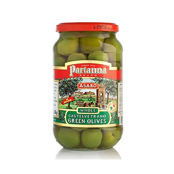 Partanna Sicilian Castelvetrano Green Olives, Whole 12 Ounce Glass Jar