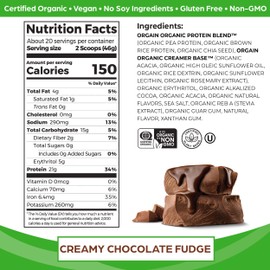 Orgain Organic Vegan Protein Powder, Creamy Chocolate Fudge - 21g Plant Based Protein, Gluten Free, Dairy Free, Lactose Free, Soy Free, No Sugar Added, Kosher, For Smoothies & Shakes - 2.03lb