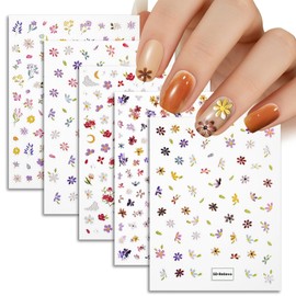 Flower Nail Stickers – 5D Embossed Floral Nail Art Stickers, Bratrico 5-in-1 Colorful Petal Design Self-Adhesive Set for DIY Manicure, Nail Accessories for Women & Girls (Caramel Bloom Drama)