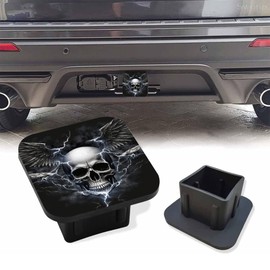 Sutmore Trailer Hitch Cover, Skull with Wings on Black Lightning Hitch Cover Rubber Towing Hitch Plug Covers, Square 2 Inch Receiver Tube Plug Cap for Trucks Cars SUVs