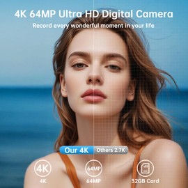 4K Digital Camera for Photography with WiFi, 2025 Latest Auto-Focus Vlogging Camera for YouTube Video 3'' 180° Flip Screen 16X Zoom Anti-Shake 4K Cameras with SD Card, 2 Batteries & Battery Charger