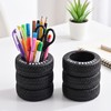 Fun Tire-Shaped Pen Holder – Black PVC Desk Organizer for