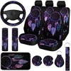 15 Pcs Car Seat Covers Full Set Car Accessories Seat Covers Steering Wheel Cover Seat Belt Pads Armrest Pad Cup Holders Keychain for Most Truck SUV(Dreamcatcher)