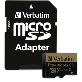 Verbatim 512GB Pro Plus 666X microSDXC Memory Card with Adapter, UHS-I V30 U3 Class 10 with A2 Rating (70393)