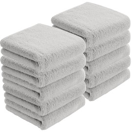AYO Hotel-Grade Face Towels, Set of 10, Light Gray, Soft, 100% Cotton, 13.4 x 31.5 inches (34 x 80 cm), Highly Absorbent, Durable, Plain, Low Lint, Gift