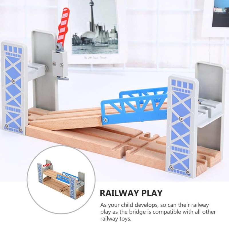 Happyyami Wooden Train Bridges Train Lifting Bridge 2 Level Crossing