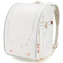 IwaiLoft Ransel Randoseru Backpack Automatic Satchel Japanese School Bag Cherry Blossom Sakura Embroidery PU Bookbag for Girls (White)