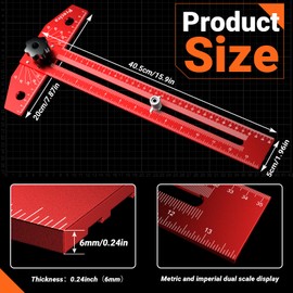 Preciva 13” Carpenter Square Ruler (1/16" Scale) - Foldable Aluminum Alloy T Square with Imperial and Metric Scales, Multi-Purpose Woodworking Square Ruler for Measure Angles, Position, Draw Lines