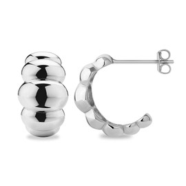 UneDouce 14K Gold Plated Chunky Lightweight Hoop Huggie Earrings for Women | Chic Boho Ribbed Croissant Textured Statement Jewelry Earring I Trendy Earings Stacks Set, Silver, Brass, No Gemstone