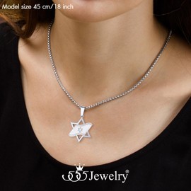 555Jewelry Stainless Steel Star of David Pendant Necklaces for Women, Durable Star of Jewish Necklace for Men, Unisex Star of David Necklace with Detailed Israel Flag | Silver, 24 Inch
