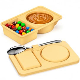 LZC LADYS GIFT Reusable Snack Containers with Lids Silicone, Double Compartment Snackle Box Portion Control Container, Salad Condiment Containers with Lids for Lunches Picnics (Yellow)