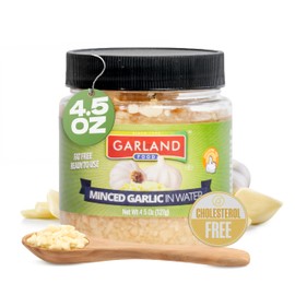 Garland Food Minced Garlic in Water 4.5 oz – Made in the USA - Minced Garlic in Jar for Fresh Flavor, Time-Saving Prep, and Versatile Uses in Every Dish