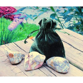 SHELF & STONE Ibis Jasper Pieces (3) Irregular Tumbled Palm/Worry Stone for Nurturing, Healing. Polished, Great for Collections. Natural Madagascan Jasper. Approx 1.25"/ 1 oz each with Velvet Bag.