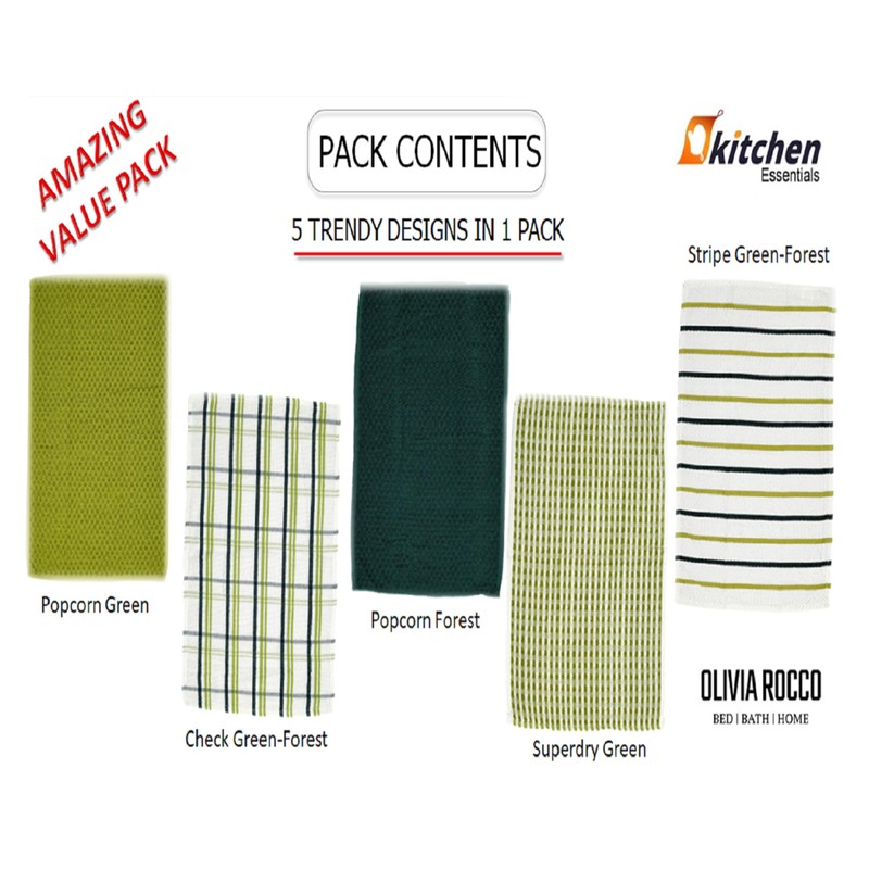 Olivia Rocco 5 Pack Terry Kitchen Tea Towels Cotton Super