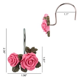 LLYSTTDS Rose Flower Decorative Shower Curtain Hooks 12pcs Rust Proof Shower Curtain Hooks Rings Shower Curtain Hangers Cute Bathroom Decor Accessories for Baby Room Bedroom Living Room (Pink)