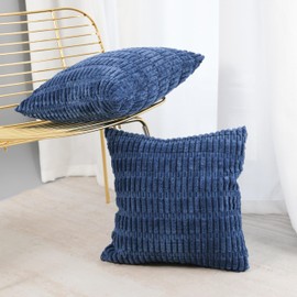 BRMM MIA Set of 2 Decorative Throw Pillow Covers Quilting Velvet Cushion Covers Pillowcase Square Cushion Covers for Living Room Sofa 45cm x 45cm (Dark Blue)