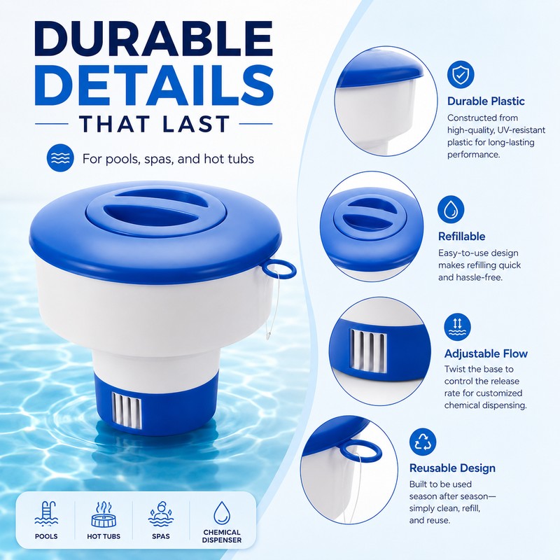 Floating Pool Chlorine Tablet Dispenser for Water Care – Adjustable