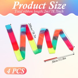HJZHII 4PCS Ribbon Gymnastics Wand, 78.7 Inch Rainbow Dance Ribbon Rainbow Streamers Twirling Sticks Gymnastics Ribbons Dancer Wand for Kids Adults Artistic Talent Shows Dancing Training