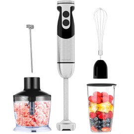 MegaWise Pro Titanium Reinforced 5-in-1 Immersion Hand Blender, Powerful 400W with 80% Sharper Blades, 12-Speed Corded Blender, Including 500ml Chopper, 600ml Beaker, Whisk and Milk Frother (Black)