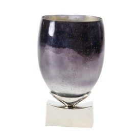 Deco 79 Modern Aluminum and Glass Vase, 5" W X 14" H, Silver/Purple