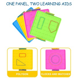 Toyvian Kids Geoboards with Rubber Bands Classroom Montessori Peg Boards Math Boards for Preschoolers, Random Color, 4pcs