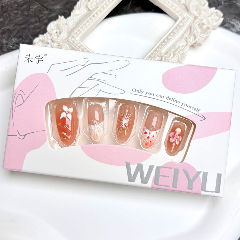 RIICFDD Handmade Medium Almond Nails with Glue,Nude Press on Nails