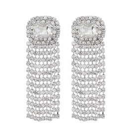 MEACHEAL Jewelry Women's Fashion Rhinestone Crystal Long Tassel Sparkle Dangle Earrings For Dinner,Party.Wedding M11# (Silvery)