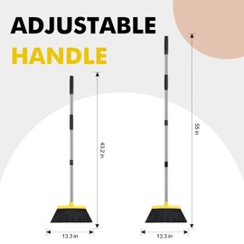 Heavy Duty Broom, 55 Inch Long Handle Outdoor Large Angle Brooms, Commercial Broom for Sweeping Indoor, for Home Garage Kitchen Office Courtyard Lobby Patio Lawn Concrete, Yellow