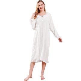 Nanxson Womens Nightgown Long Sleeve Sleepwear Vintage Victoiran Nightdress Ladies Lightweight Loungewear (Small,White)