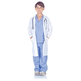 Underwraps Children's Doctor Scrubs with Lab Coat Costume Set, Blue/White, Large (10-12)