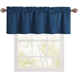 JIUZHEN Navy Valances for Windows, Kitchen Valance Curtains - Velvet Valance Curtains for Living Room, Rod Pocket Short Curtains, Window Valance for Bedroom, 42" x 18", 1 Panel