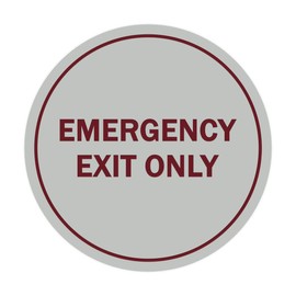 Signs ByLITA Circle Emergency Exit Only Sign (Light Grey/Burgundy) - Large 1 Pack
