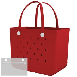 VILLDENO X-Large Rubber Tote Bag Rubber Beach Bag, Washable Durable Beach Tote, Lightweight, Waterproof Sandproof (Red)