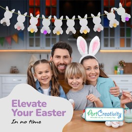 ArtCreativity Easter Bunny Garland - Hanging Easter Decorations Set with 10 Felt Rabbits, 9 Feet of Ribbon, and Needle for Stringing - Easter Bunny Decorations for Home, Office, or Classroom