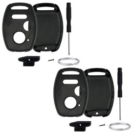 WKEDQAF No Key Cutting or Programming Needed Replacement Keyless Entry Key Fob Shell Case Fit for Honda Accord/Civic/CR-V/Odyssey/Pilot/Ridgeline/CR-Z/Fit (2-Black)