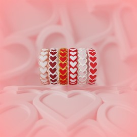 Enso Rings Hearts Accent Silicone Ring Collection - Pearl-Colored/Pink Sand - Size 4