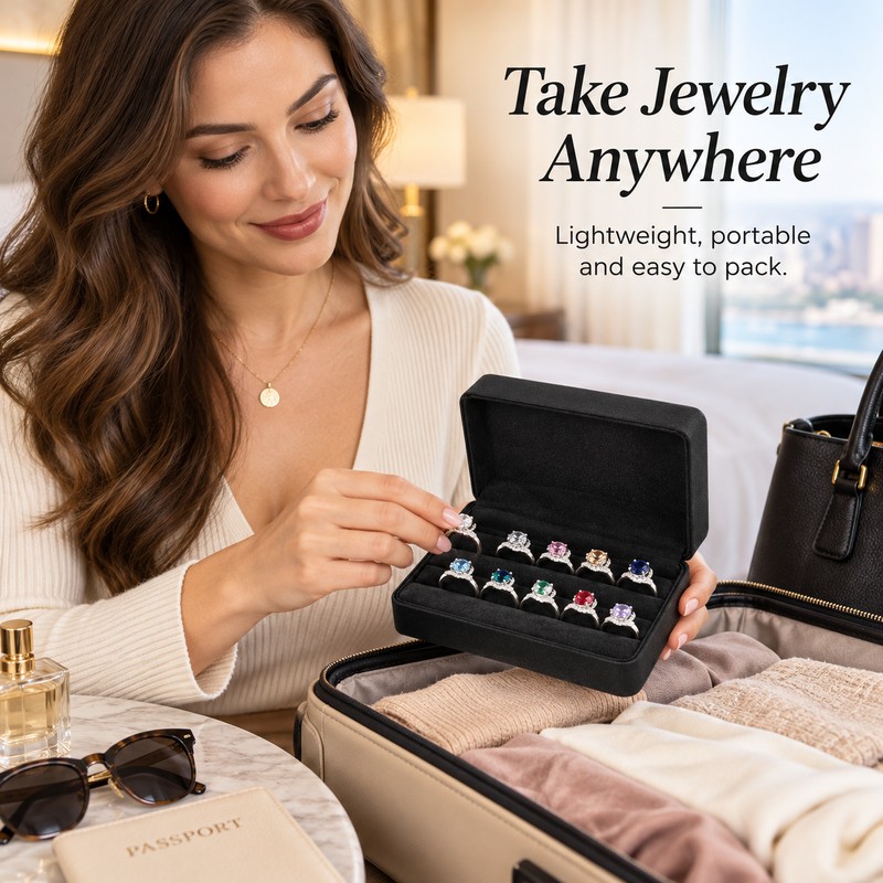 PU Leather Ring Jewelry Box – Multi-Ring Organizer with Velvet