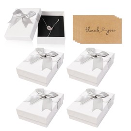 Nideen Set of 4 Jewellery Gift Boxes 9 x 7 x 3 cm Gift Box with Cards, Jewellery Box for Earrings Bracelets Necklace (White)