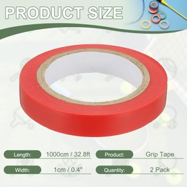 YELARXI Grip Fishing Tape, PVC Racquet Finishing Tapes Racket Accessories Sticky Seal - Fitting for (Tennis, Badminton, Squash), 2 Pack & 32.8ft & Red