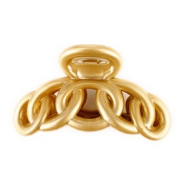 matte Gold hair clip plastic 3 3/8 inches long big barrette claw clamp oval chain link matte gold